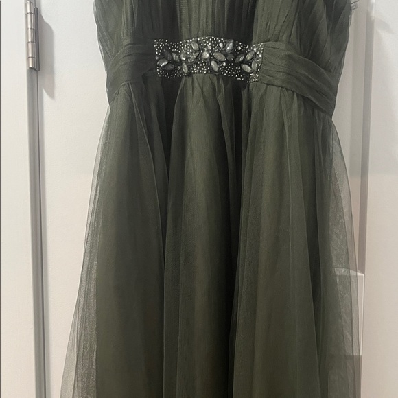 Strapless Olive Green Tulle Evening Gown Prom Worn once EUC Alfred Angelo Sz 14 - Picture 3 of 14